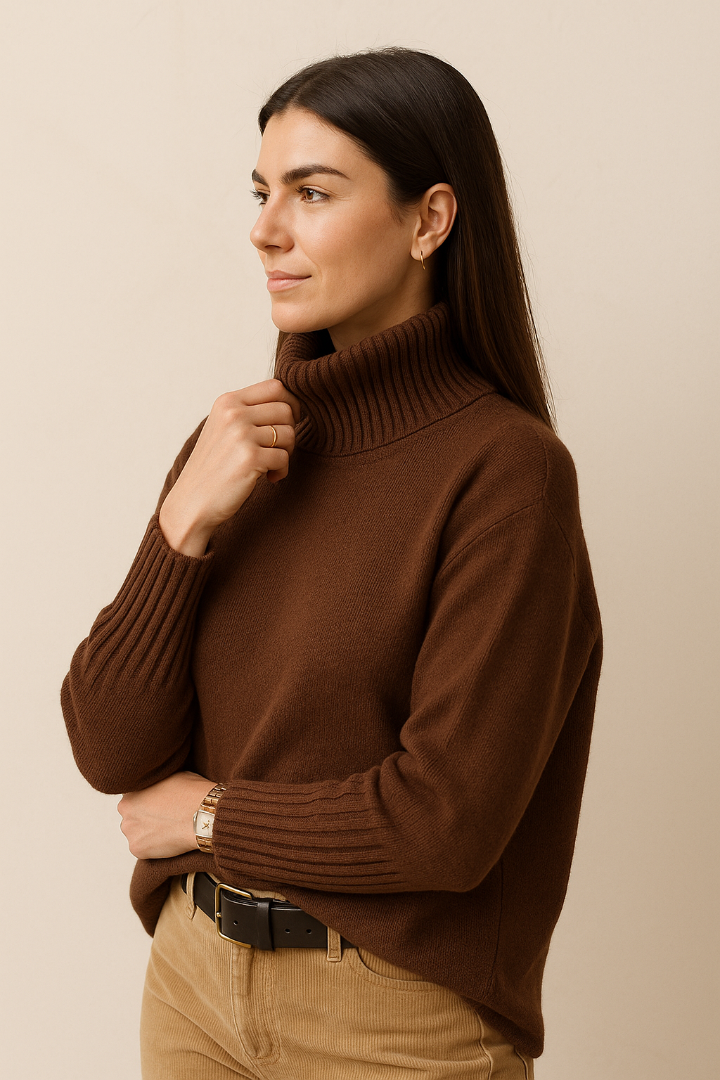 BRĄZOWY SWETER Z GOLFEM