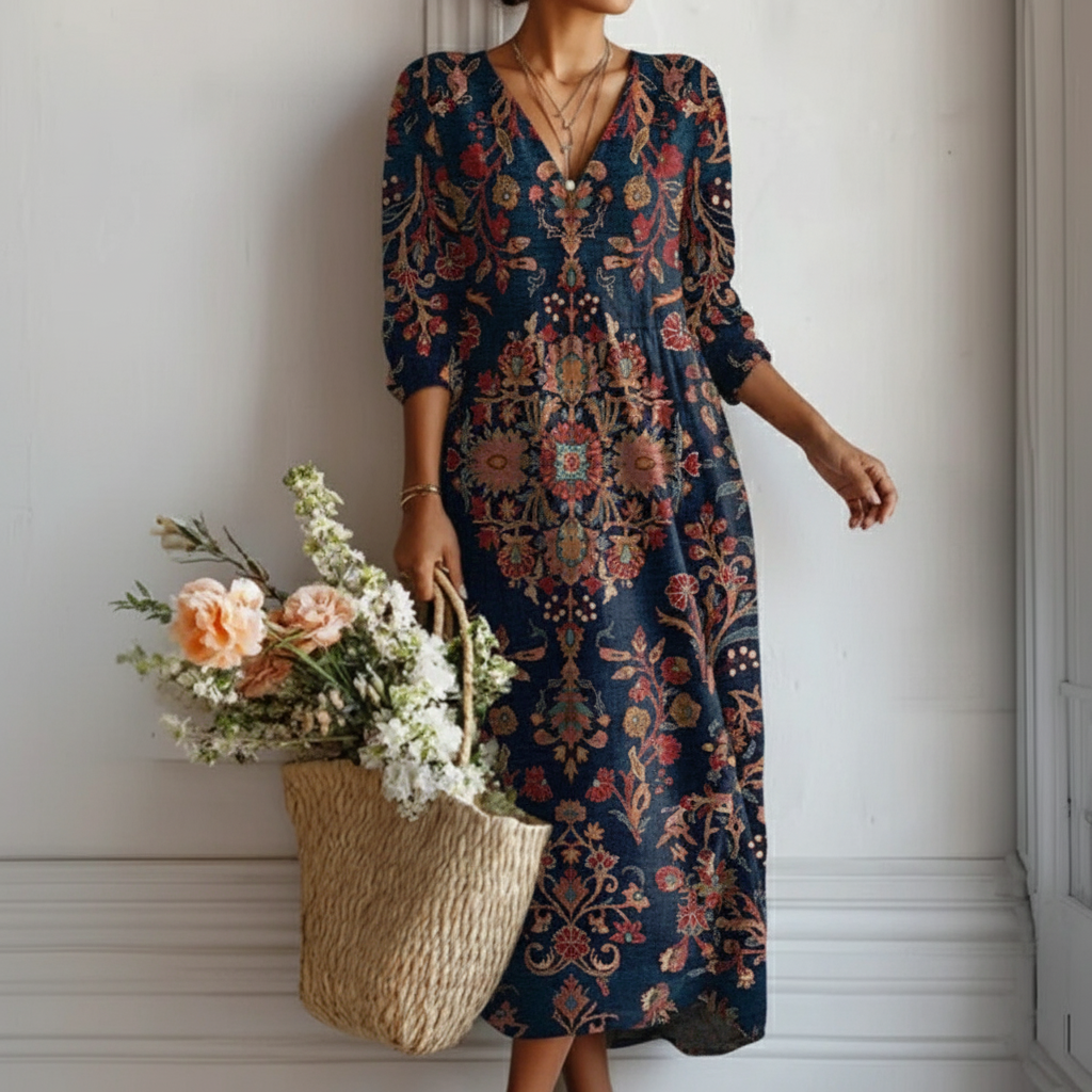 LEIRE – Długa sukienka w stylu etnicznym z bohemijską elegancją